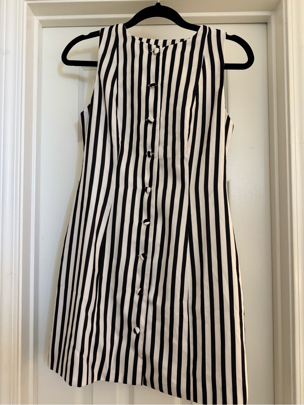 NWT Commense Sleeveless Black and White Vertical Stripe Button-Front Dress